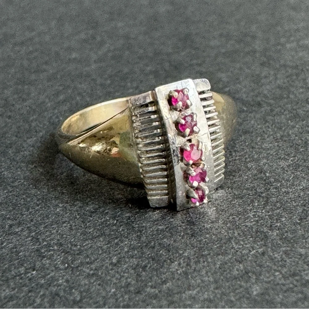 Vintage 14k White Gold Ruby Ring‎ Art Deco MCM Real Gold Size 5